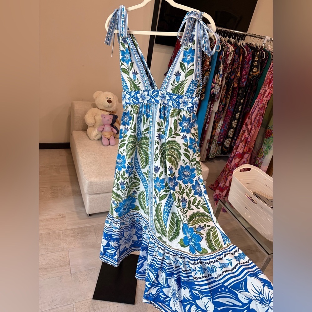 FARM Rio Blue and Green Floral Midi Dress Mty - Picture 8 of 16
